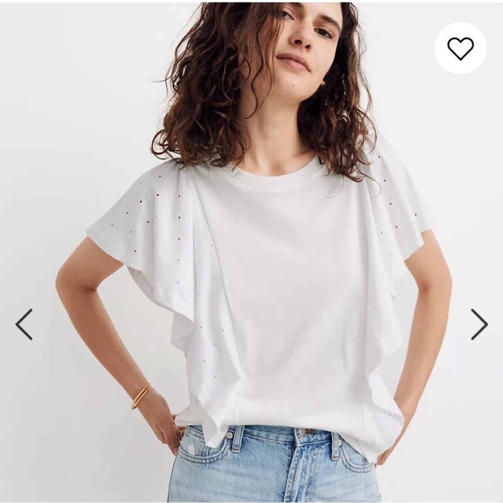 Madewell Texture & Thread Holepunch Mix Flutter White Jersey Top Women’s Size S